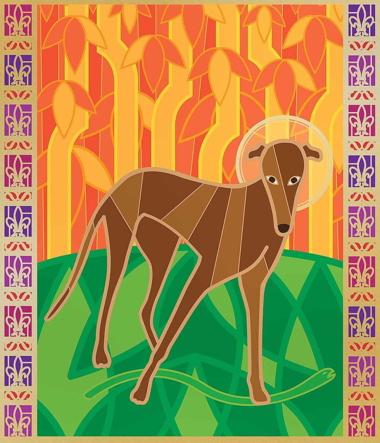 Contemporary illustration of Saint Guinefort, a greyhound sainted by people in the Dombes region of France around the 13th century